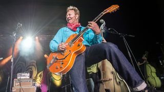 Brian Setzer of The Stray Cats performs on stage at O2 Academy Birmingham on June 23, 2019 in Birmingham, England