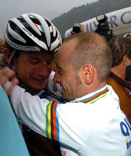 Paolo Bettini and Filippo Pozzato (Quick-Step) emotional after grand win