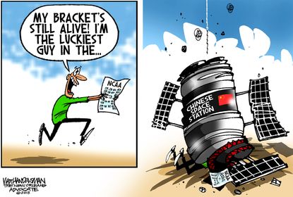 Editorial cartoon U.S. Final Four March Madness bracket Chinese satellite
