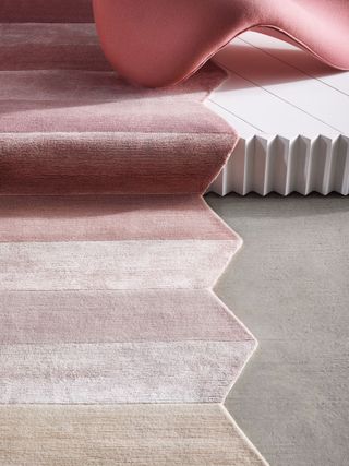 Pink and cream zig zag rug with horizontal lines