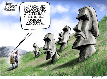 Political cartoon U.S. Trump State of the Union Democrats response
