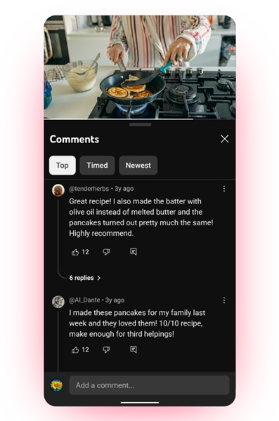 YouTube's refreshed experienced on mobile devices brings clarity to comment threads in videos with loads of discussions.
