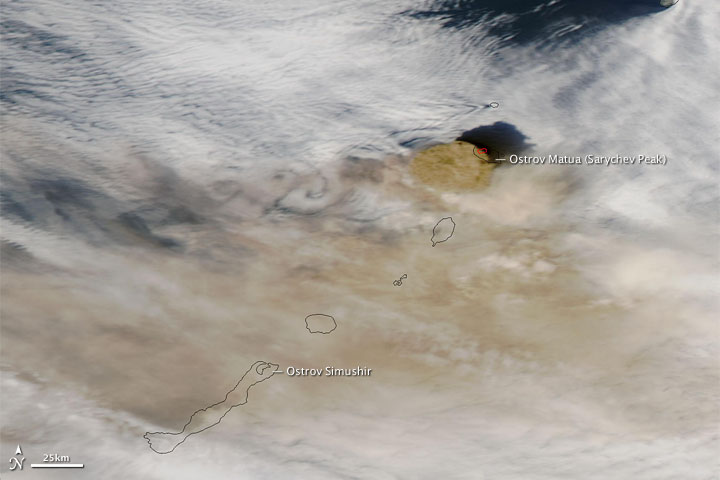 satellite image of Sarychev volcano in June 2009.