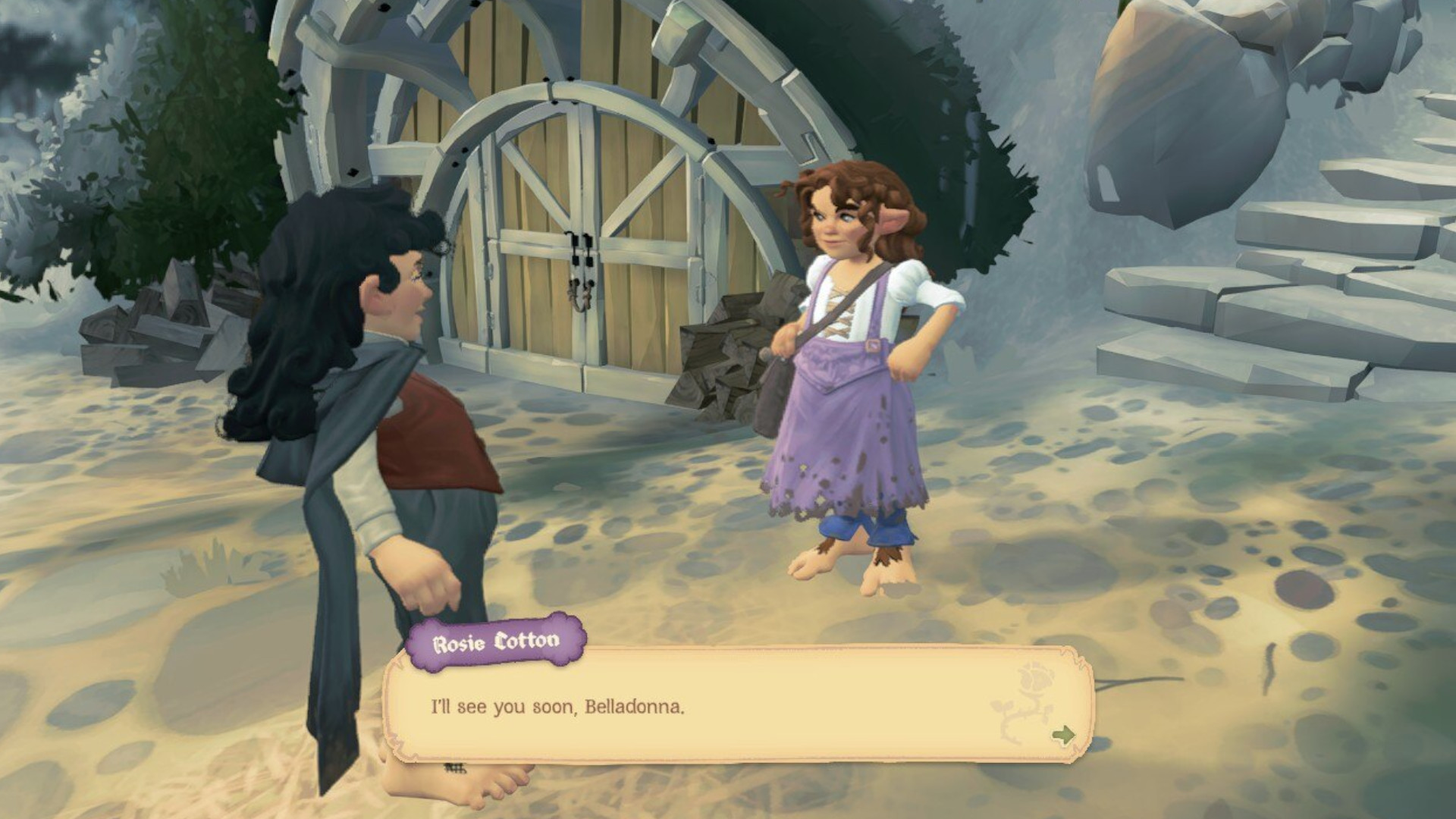 A player talking to Rosie Cotton during Tales of the Shire.