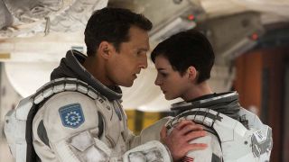 Matthew McConaughey holding Anne Hathaway's shoulders in Interstellar