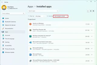 Sort apps by size