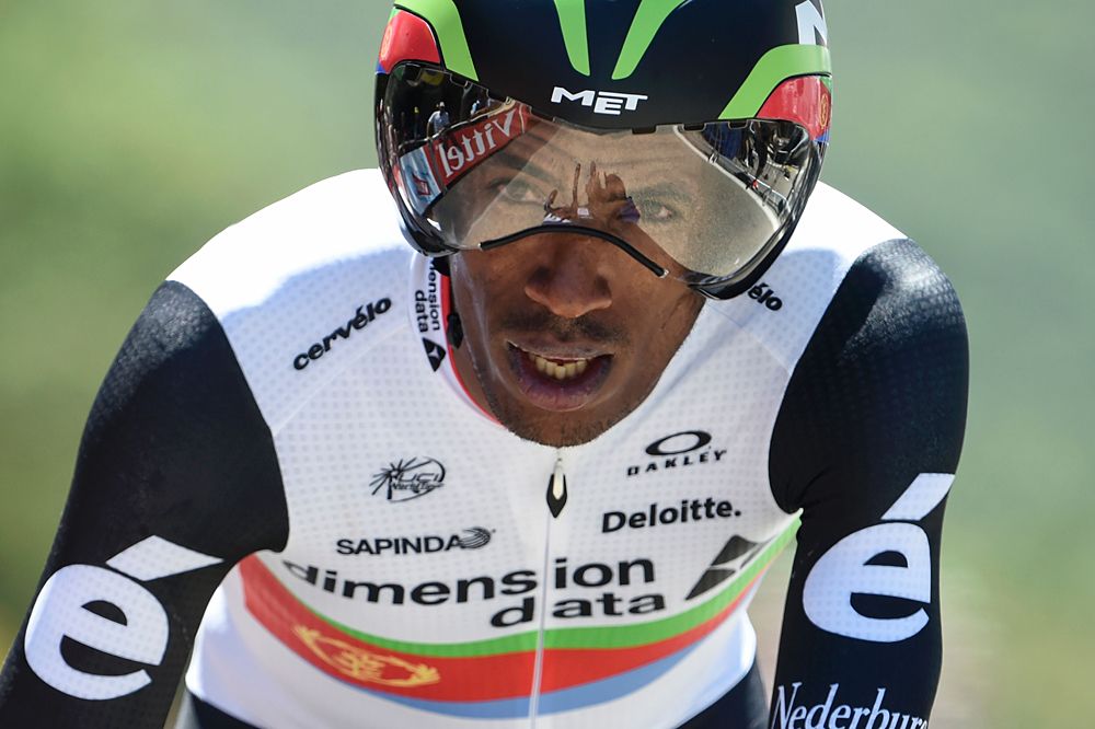 Eritrea's Daniel Teklehaimanot crosses the finish line of the 37,5 km individual time-trial