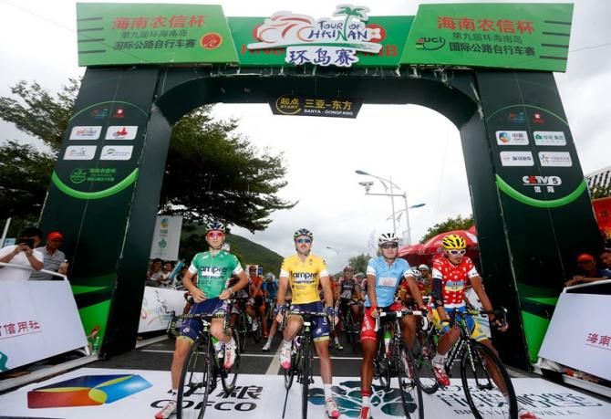 Andrea Palini began the day in yellow but he would hand the jersey to his Lampre-Merida teammate Niccolo Bonifazio (left) at the end of stage 6.