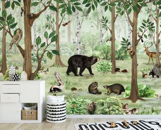 forest wall mural in a kids bedroom