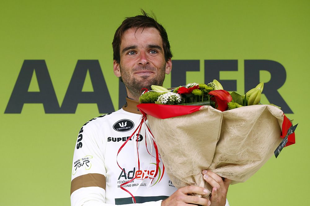 Baptiste Planckaert of Belgium and Team Wallonie Bruxelles White Combativity Jersey / Celebration / Flowers / during the 15th Binck Bank Tour 2019, Stage 3