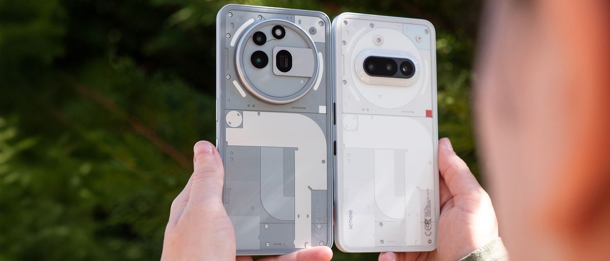 Comparing the transparent backs of the grey Nothing Phone (3a) Pro with the white Nothing Phone (3a)