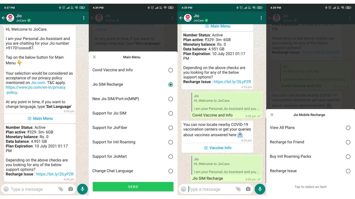Jio users can now recharge their mobile numbers using WhatsApp Here's