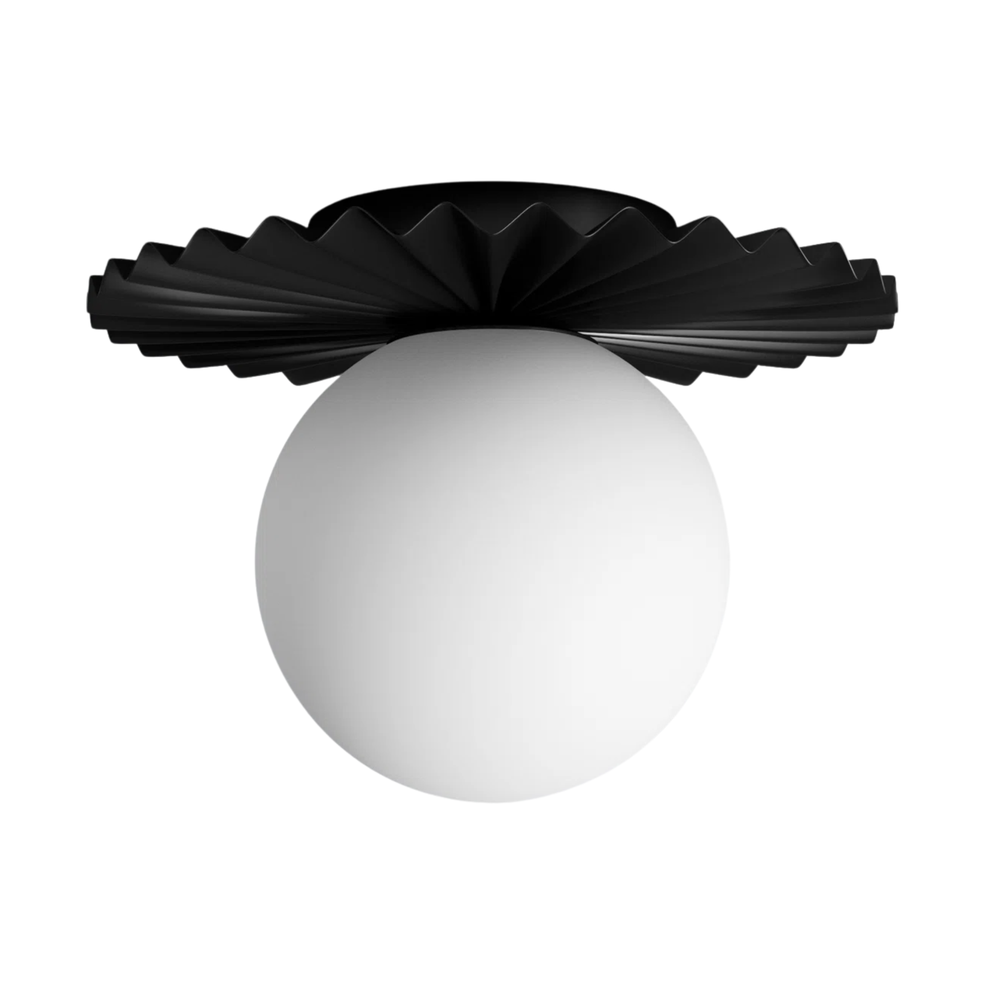 a globe ceiling light with a wavy black rim