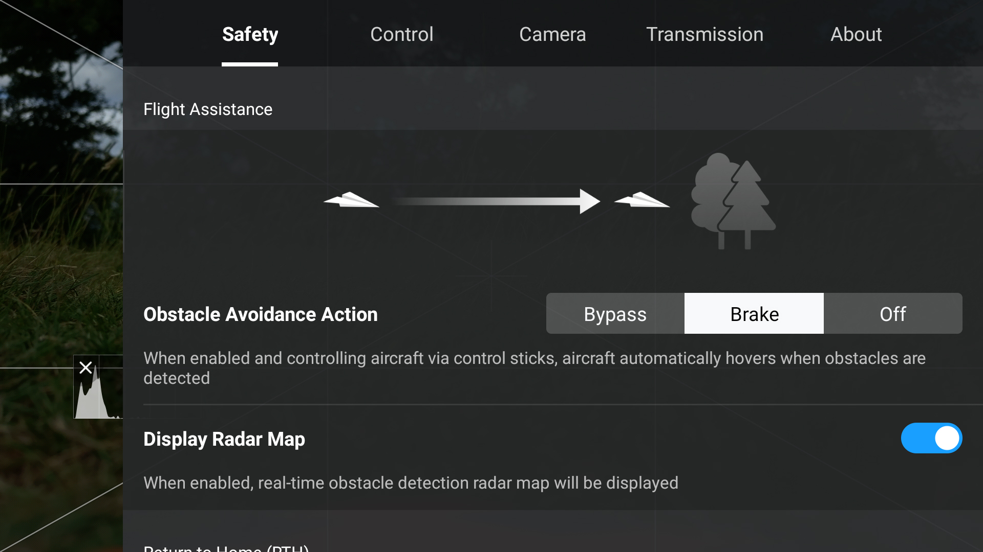 Obtacle Avoidance settings in the DJI Fly app