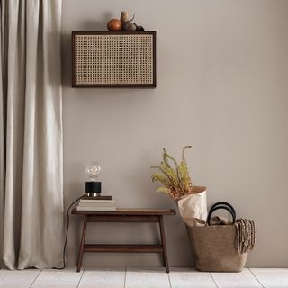 homeware furniture with wooden floor and grey wall
