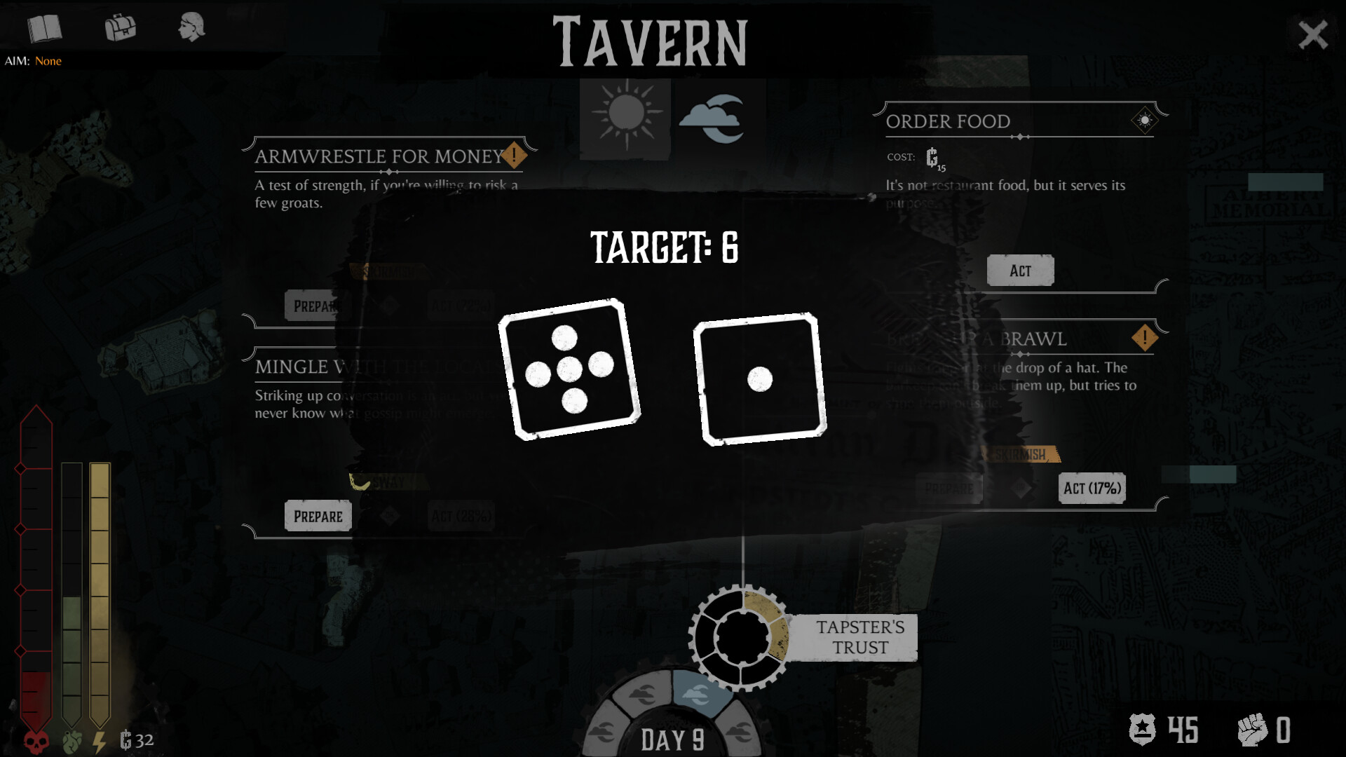 Rolling dice in Duskpunk