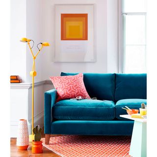 Izzy 2-seater Velvet Sofa in Deep Turquoise in white Living room