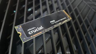 A Crucial P510 SSD installed in a gaming PC.
