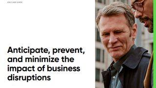 Whitepaper: Anticipate, prevent, and minimize the impact of business disruptions, with image of two male colleagues in coats looking at a mobile phone