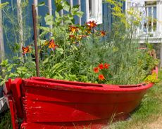 Recycled raised bed made out of an old boat