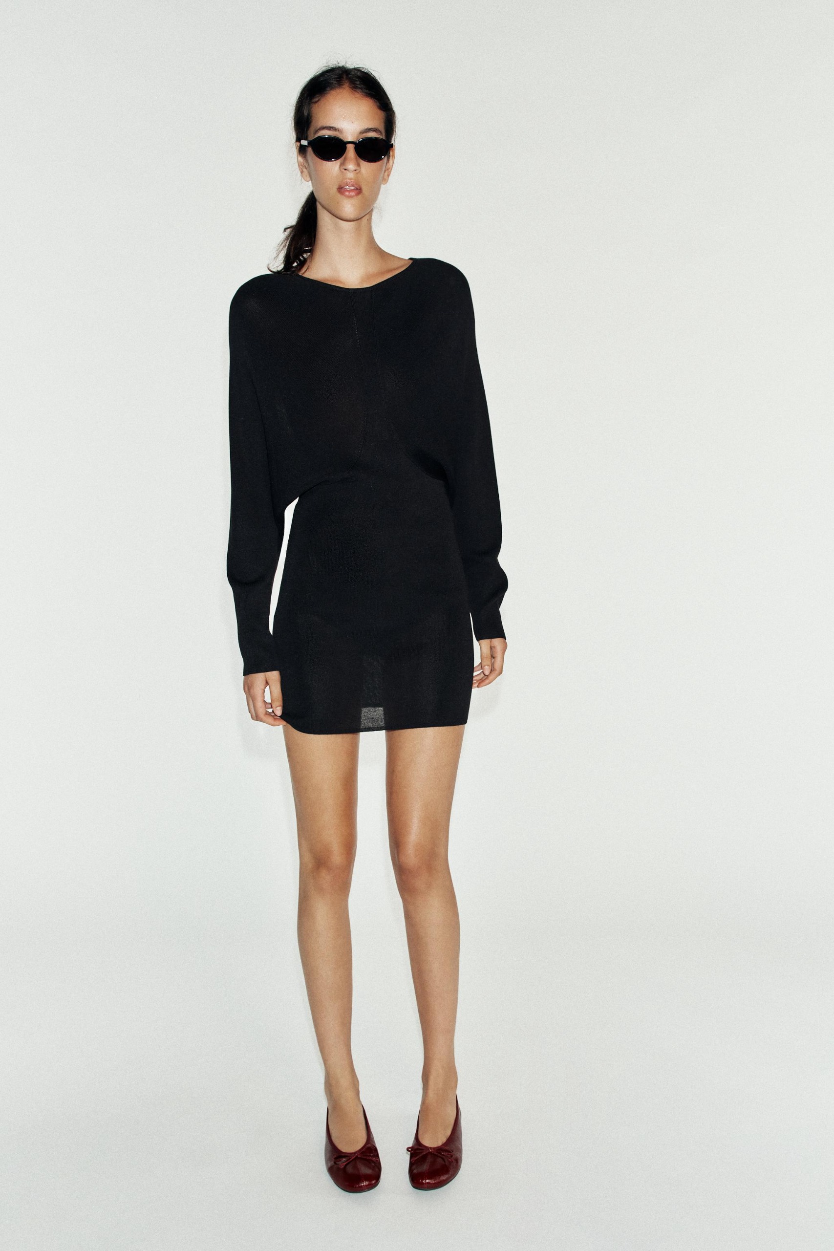 Seamed Short Knit Dress - Black - S
