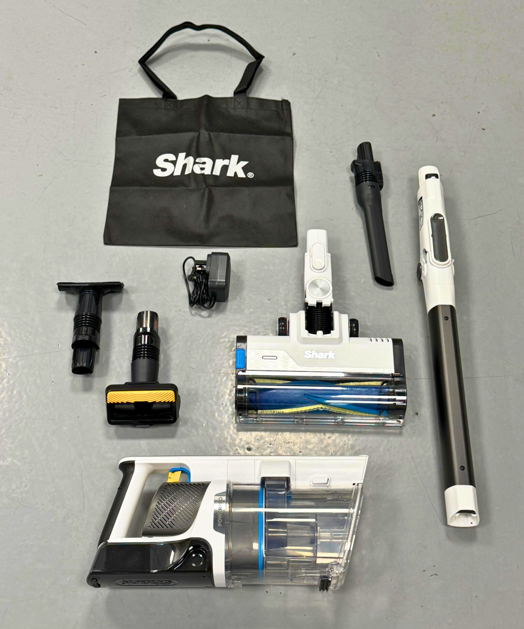 All parts and attachments included with the Shark PowerPro Pet cordless vacuum.