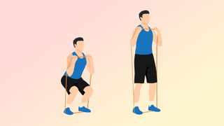 an illustration of a man doing resistance band squats