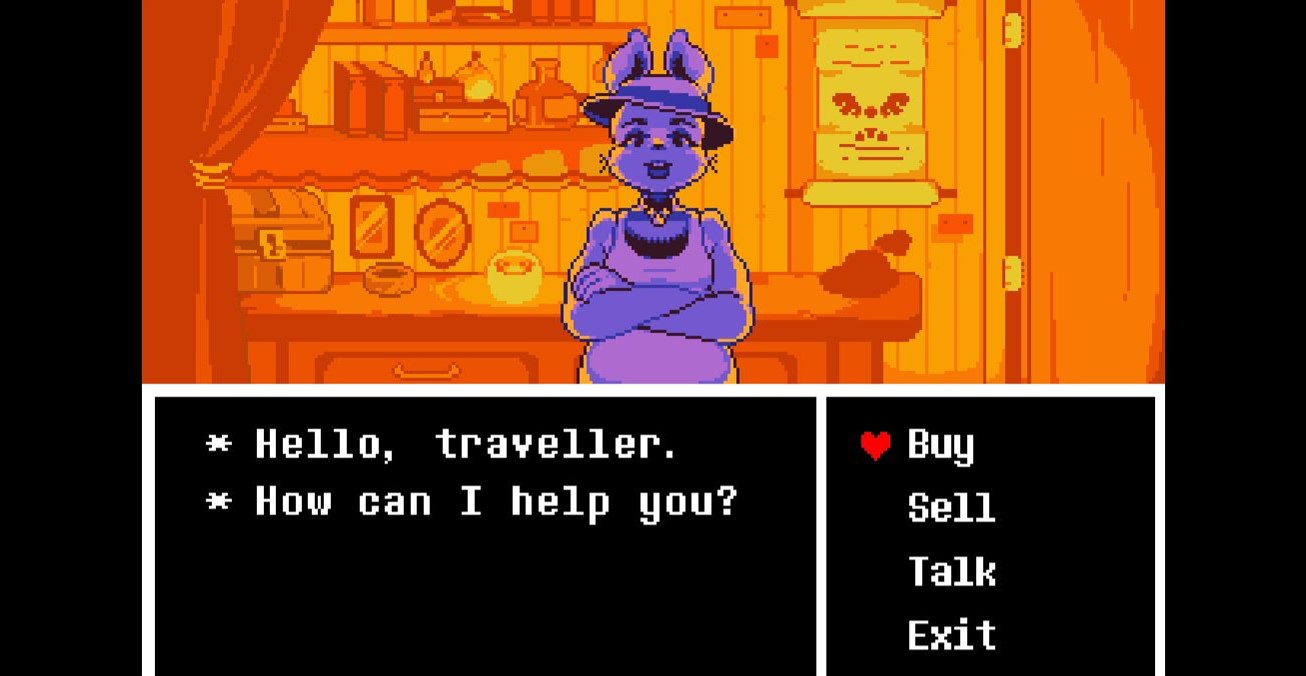 A vendor asking how she can be of assistance in Undertale