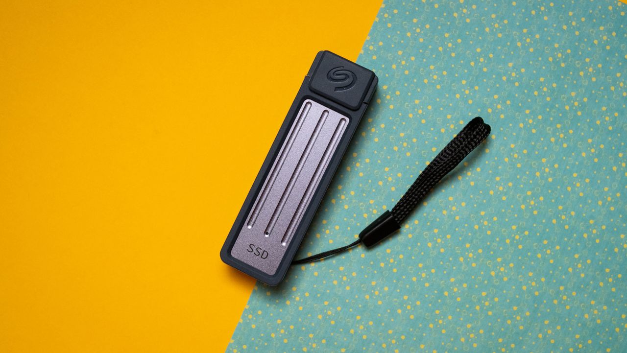 Seagate's Ultra Compact SSD against colorful background