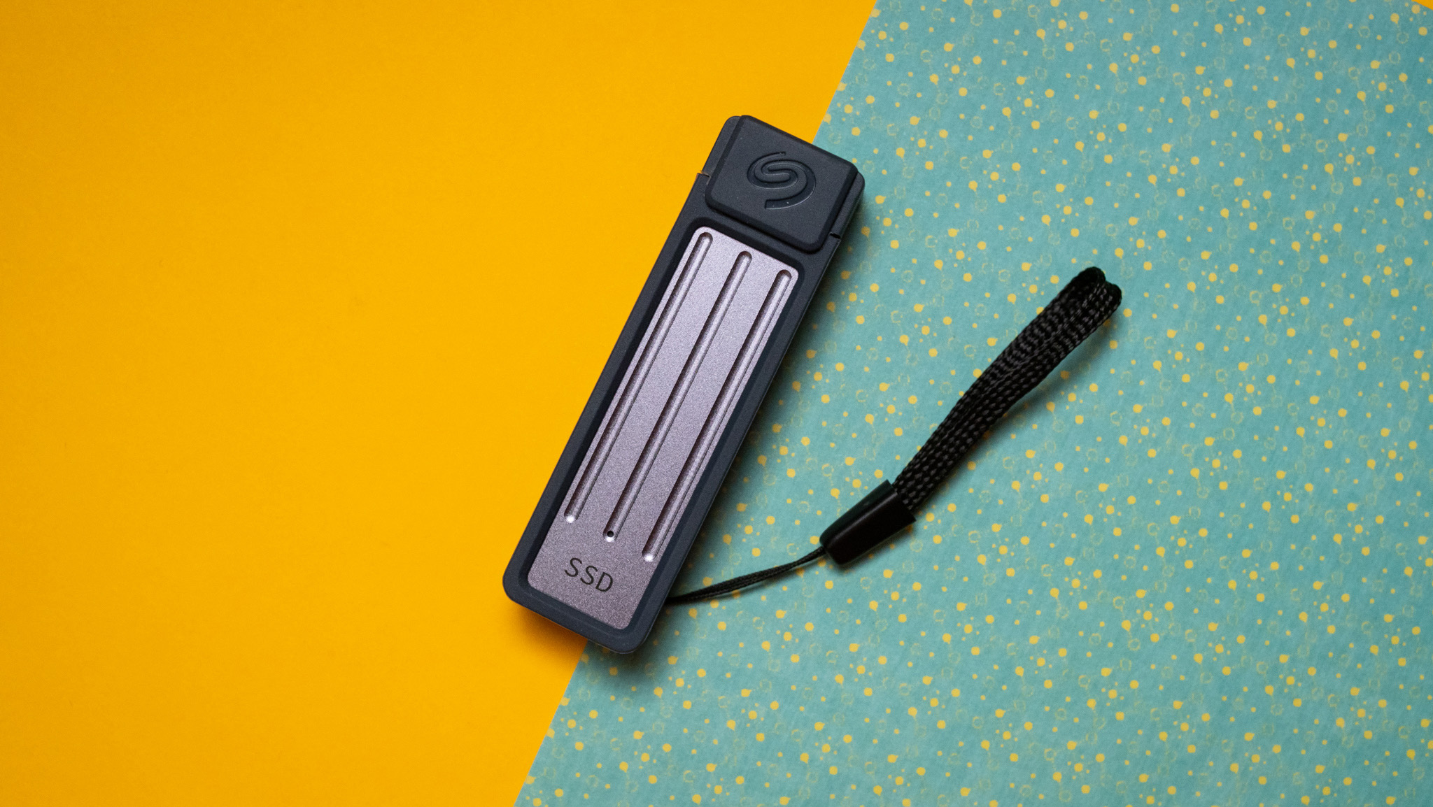 Seagate's Ultra Compact SSD against colorful background