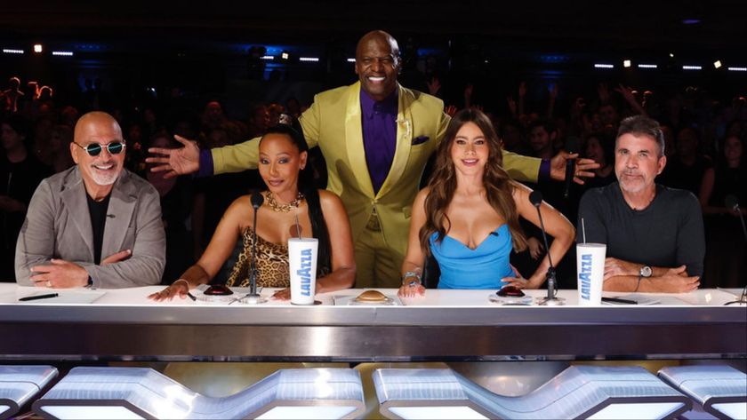 Host Terry Crews and the AGT judges for the first Season 10 live qualifiers episode