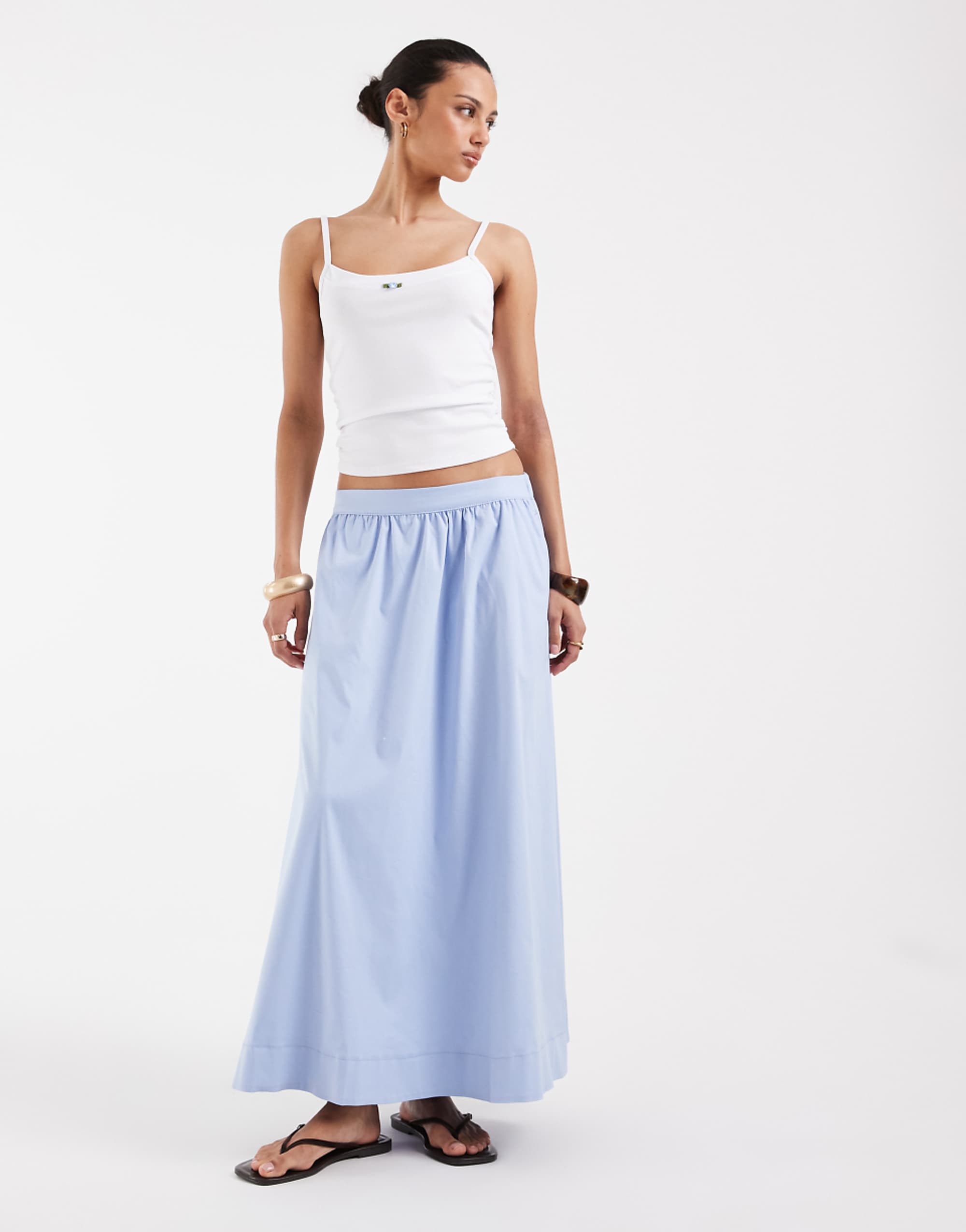 Vero Moda Pull on Full Midi Skirt in Brunnera Blue