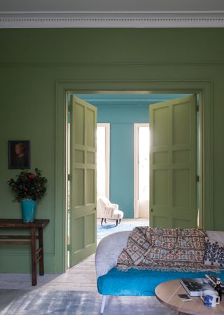 Room painted in Farrow and Ball Yeabridge Green