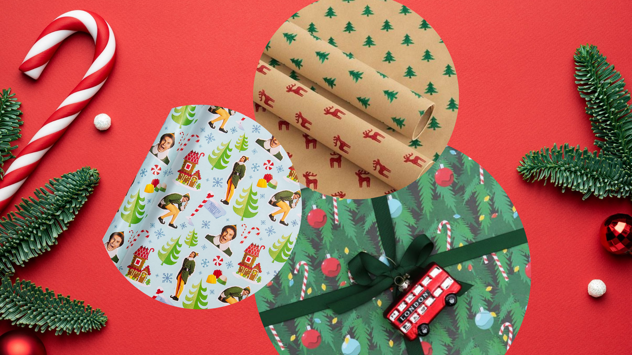 A festive collage of some of this year&#039;s best Christmas wrapping paper 2021