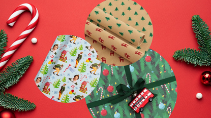 A festive collage of some of this year's best Christmas wrapping paper 2021