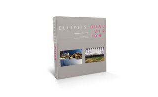 A grey hardback book titled ELLIPSIS: DUAL VISION by Stephen Posen photographed against a white background