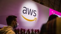 The logo of AWS, developer of Amazon S3 storage range, pictured at Web Summit in Lisbon.