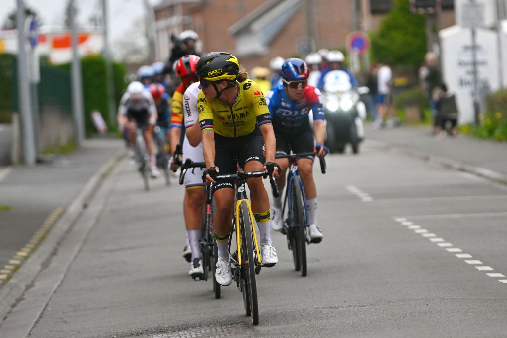 ROUBAIX FRANCE APRIL 06 Marianne Vos of The Netherlands and Team Visma Lease a Bike competes in the breakaway during the 4th ParisRoubaix Femmes 2024 a 1485km one day race from Denain to Roubaix on UCIWWT April 06 2024 in Roubaix France Photo by Luc ClaessenGetty Images