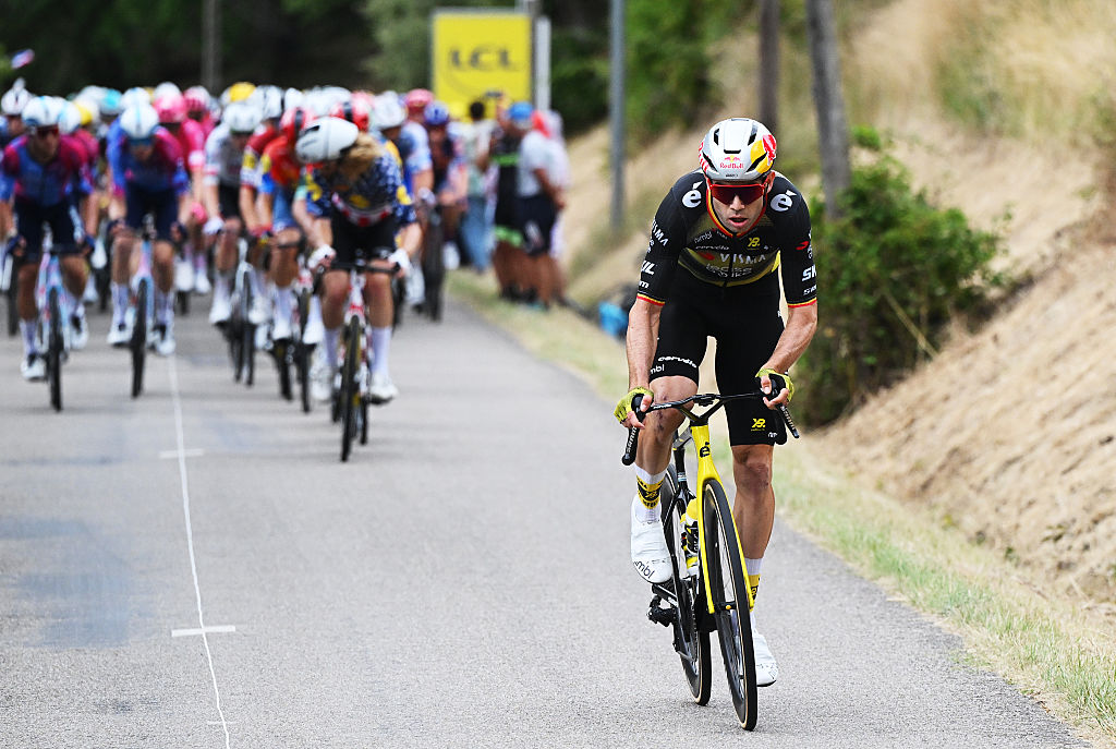 VALENCE, FRANCE - JULY 23: Wout Van Aert of Belgium and Team Visma | Lease a Bike attacks during the 112th Tour de France 2025, Stage 17 a 160.4km stage from Bollene to Valence / #UCIWT / on July 23, 2025 in Valence, France. (Photo by Dario Belingheri/Getty Images)