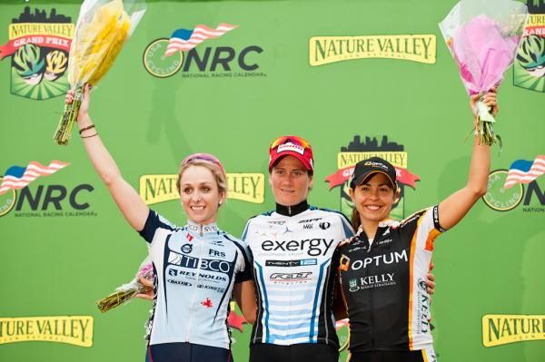 The Women's Stage Podium Samanta Schneider (Team TIBCO), Theresa Cliff Ryan (ExergyTWENTY12), Carmen Small (Optum p/b Kelly Benefit Strategies).