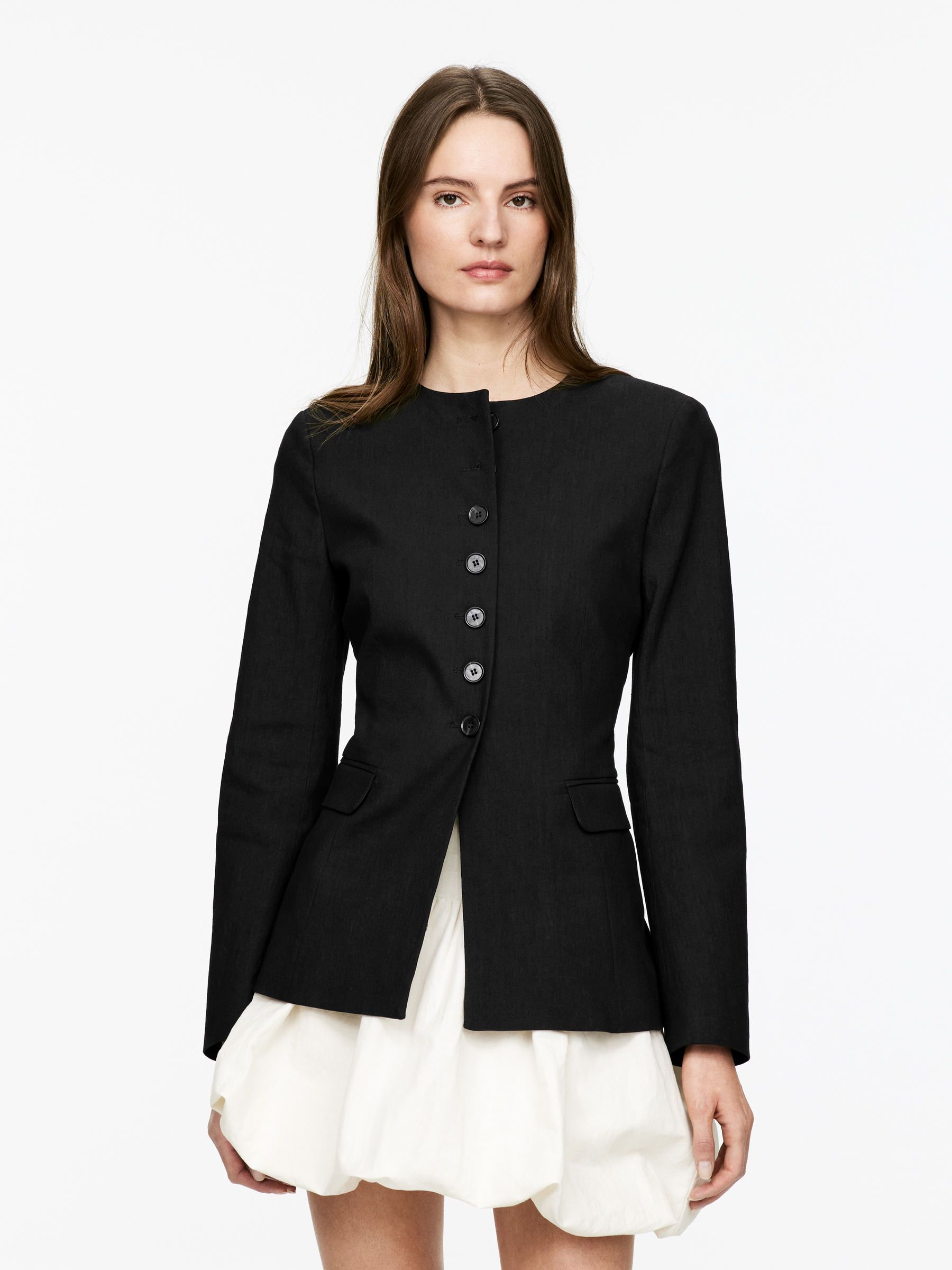 Linen-Blend Blazer – Black – Women – Arket Gb