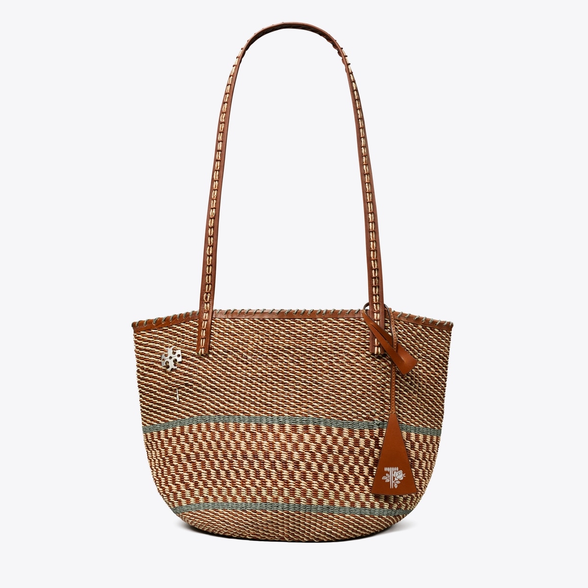 Large Handwoven Basket Tote in Brown, Size Os