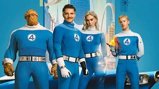 four superheroes in blue costumes assemble