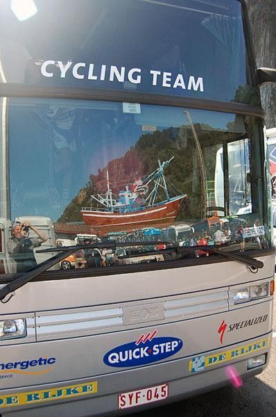 Bettini's boat is now placed on the front of the Quick Step bus.