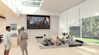 Epson Q-Series projector in large living room with people socializing