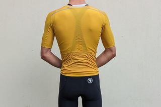 Endura Pro SL race jersey being worn rear on shot against white wall