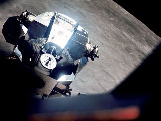 The ascent stage from Apollo 10's lunar module "Snoopy," as seen orbiting the moon in May 1969, is the focus of a new search involving astronomers and students. 