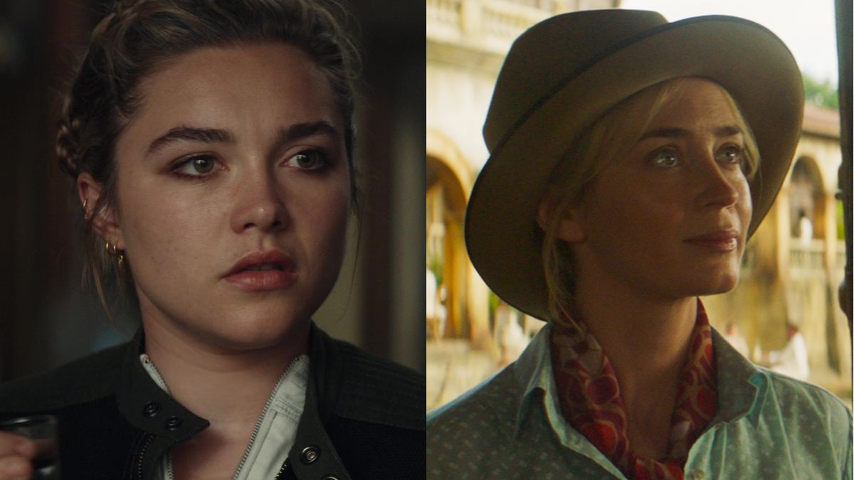 Florence Pugh in Black Widow and Emily Blunt in Disney&#039;s Jungle Book, pictured side-by-side.