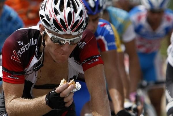 A Fly V Australia rider doesn't seem to have enjoyed the bite he had to eat.