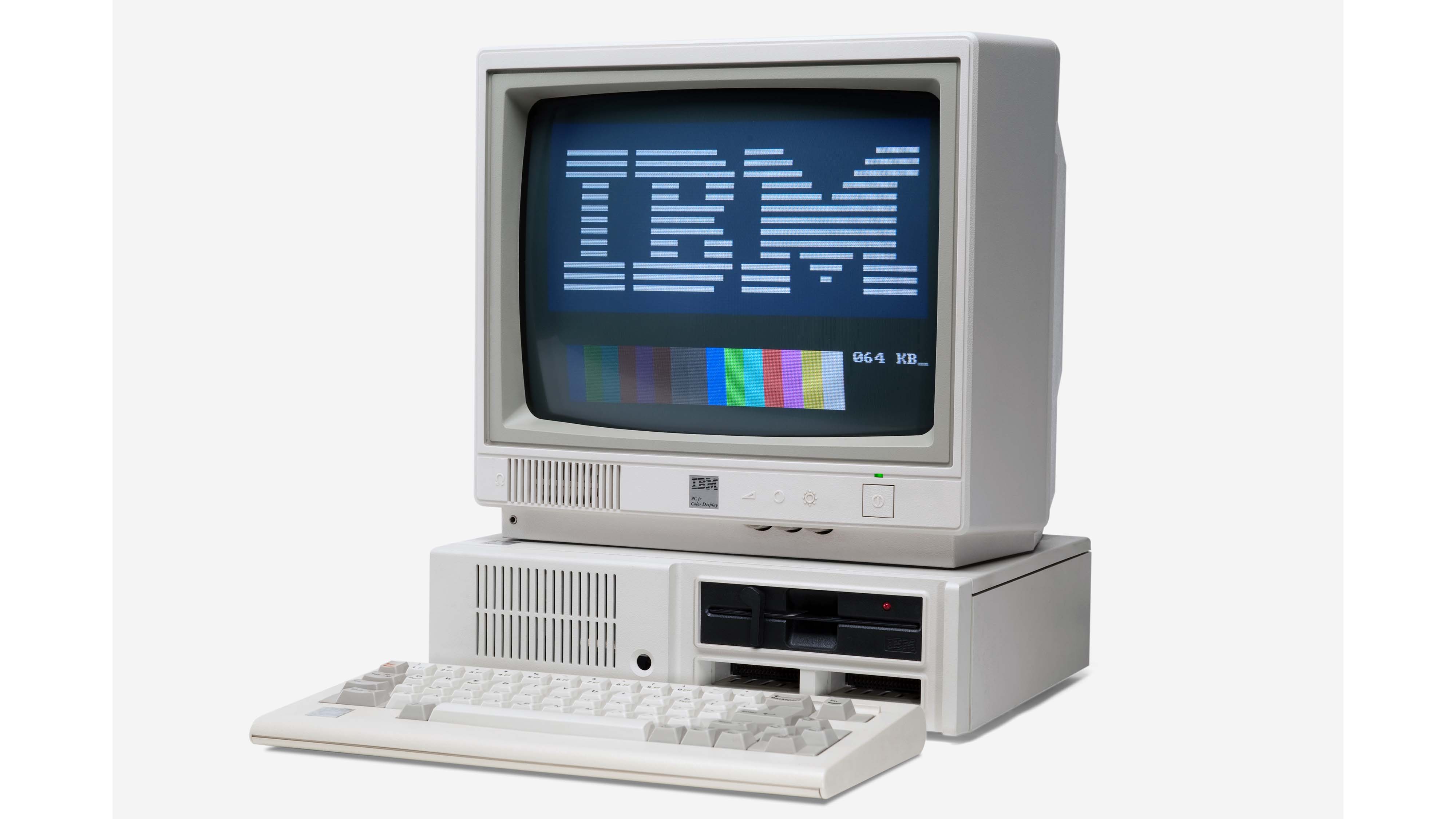 An IBM PC desktop displaying IBM on the screen.
